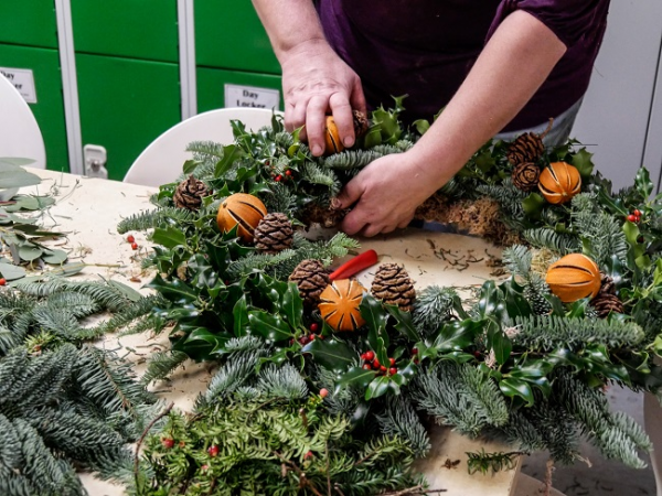 Christmas wreath making workshop at Trerice