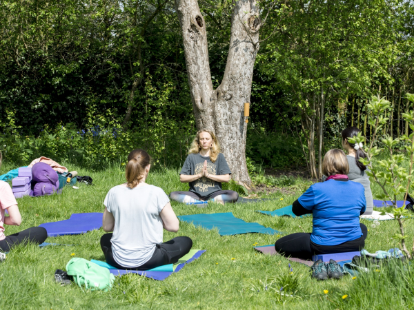 Morning yoga under Helios at Coventry Charterhouse